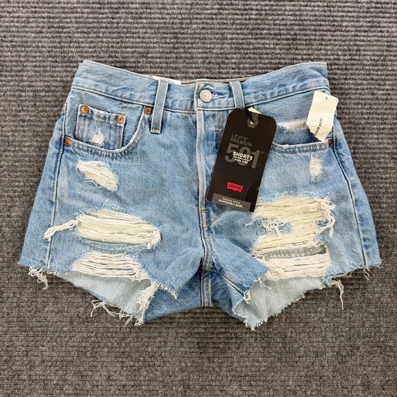 Levi's Pants - NEW Levis Premium 501XX High Rise Distressed Denim Shorts Womens 25 Light Wash